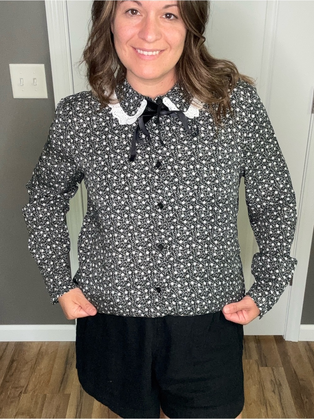 Barbour Floral Print Cottage-core Button Up Francesca Shirt with Lace Collar